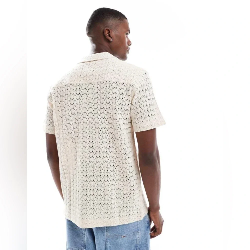 Superdry Men’s Superdry Knitted texture shirt in ecru crochet - Picture 2 of 9